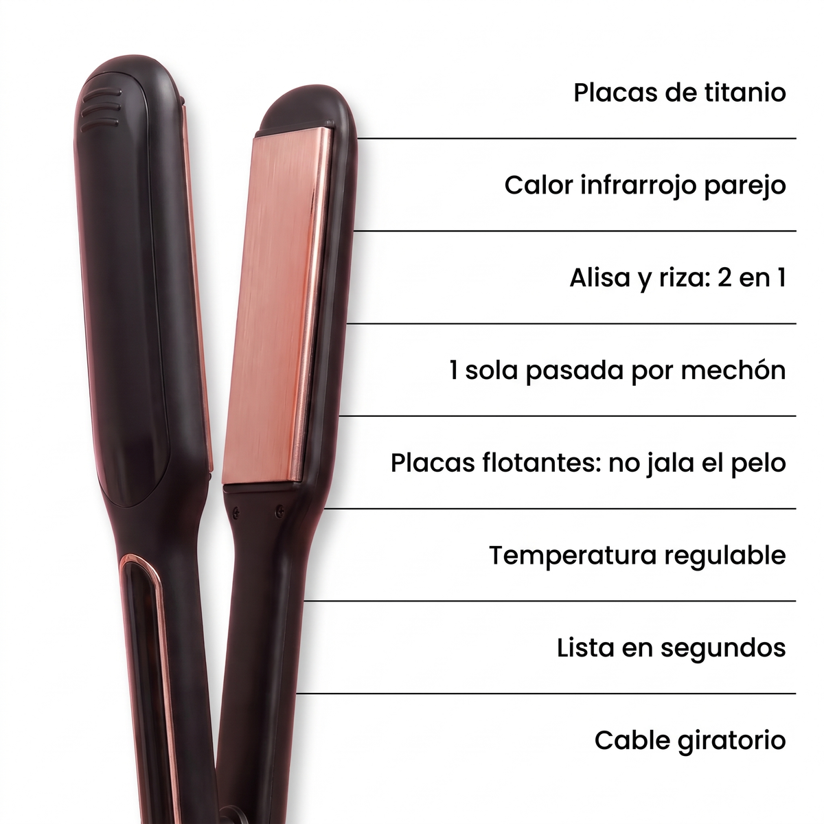 naema silk: placas de titanio, calor infrarrojo, alisa y riza, placas flotantes